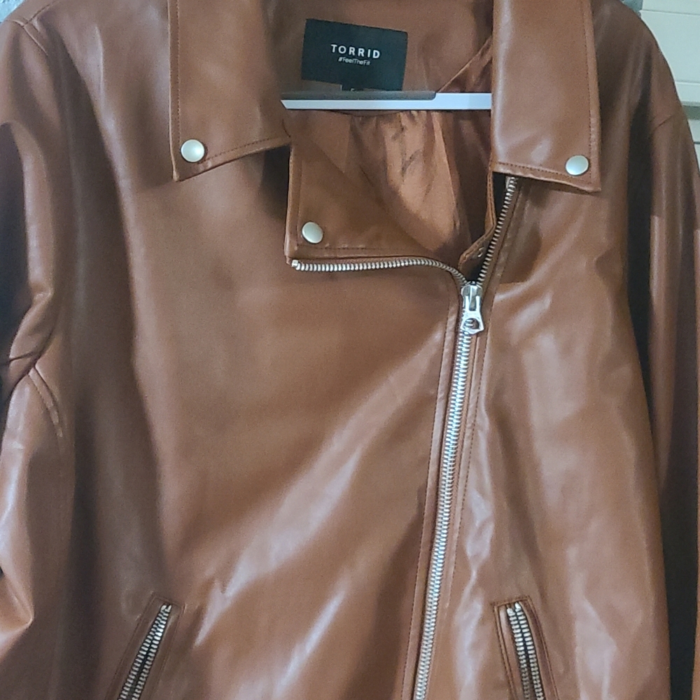Torrid Moto Faux Leather Asymmetrical Moto Jacket - Brown - Picture 6 of 15